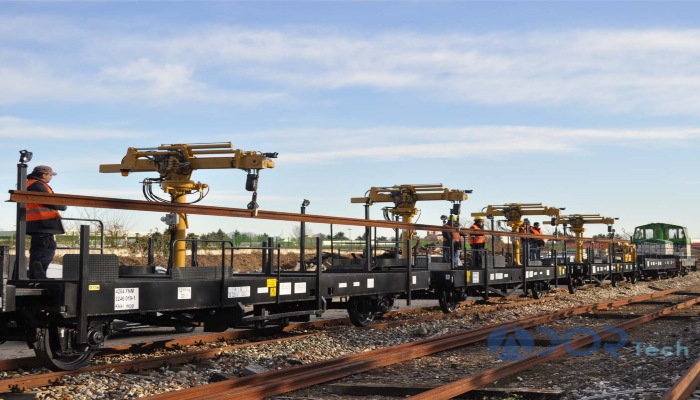 Rails Loader Crane Cranetively installing and loading the railway rails. are collec