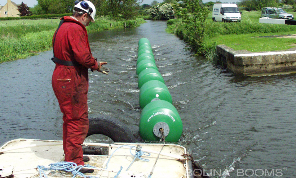 green Chain Safety Booms in the waterway channel