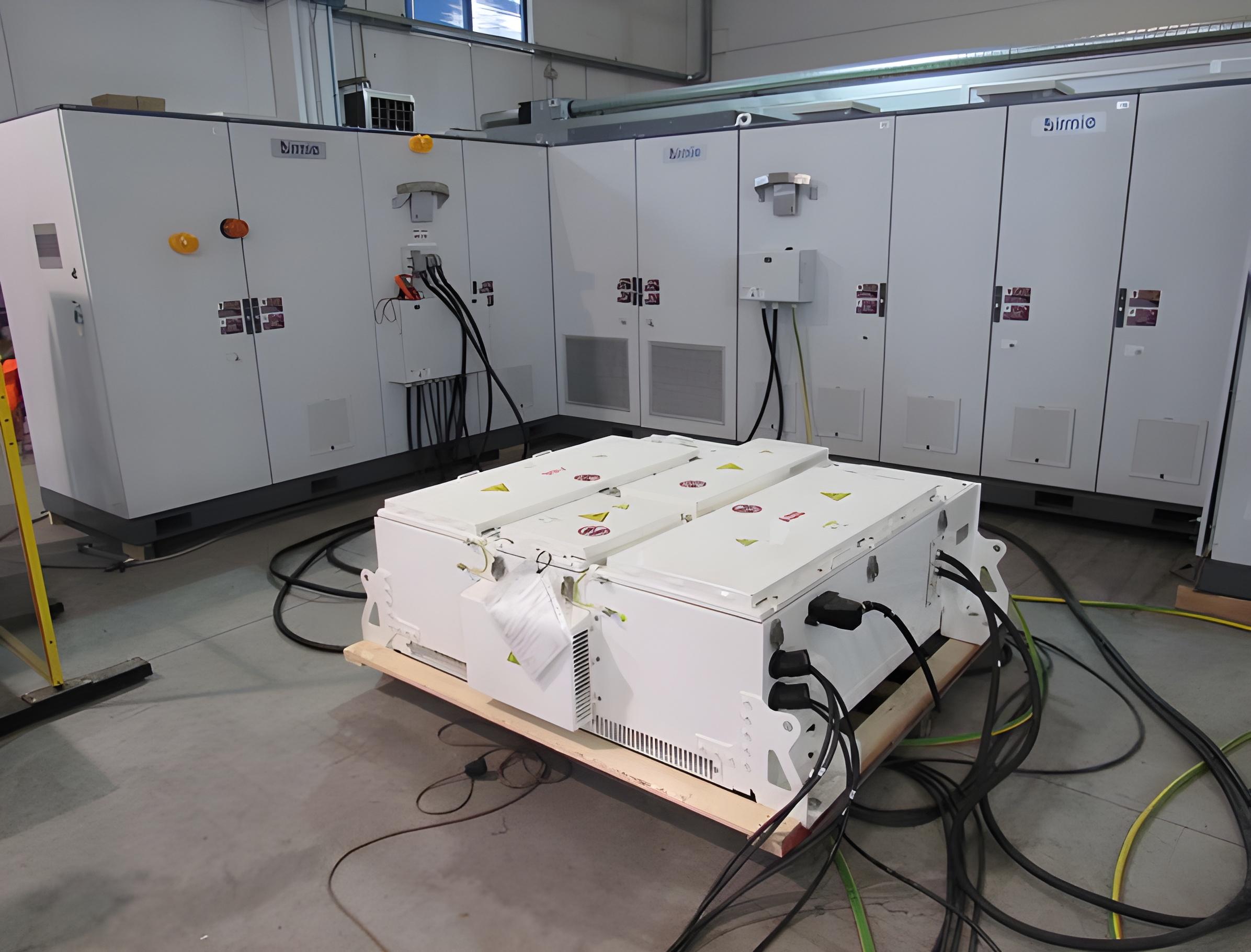 Railway test bench for auxiliary and traction converter testing.