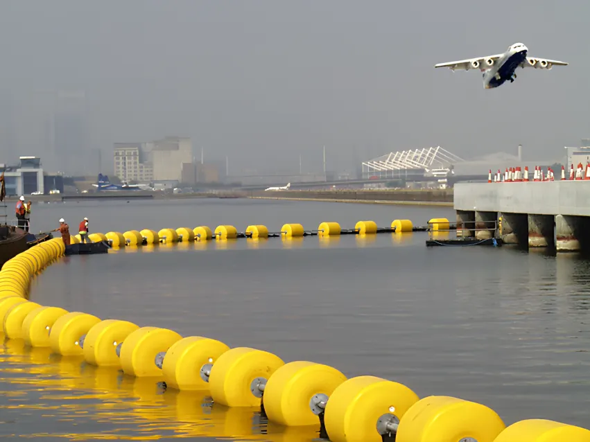 Port security barrier near airport dock