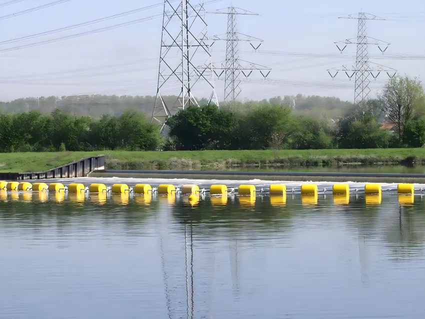 Floating security barrier near shoreline