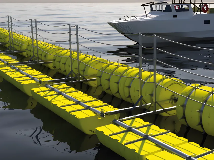 Floating security barriers near vessel