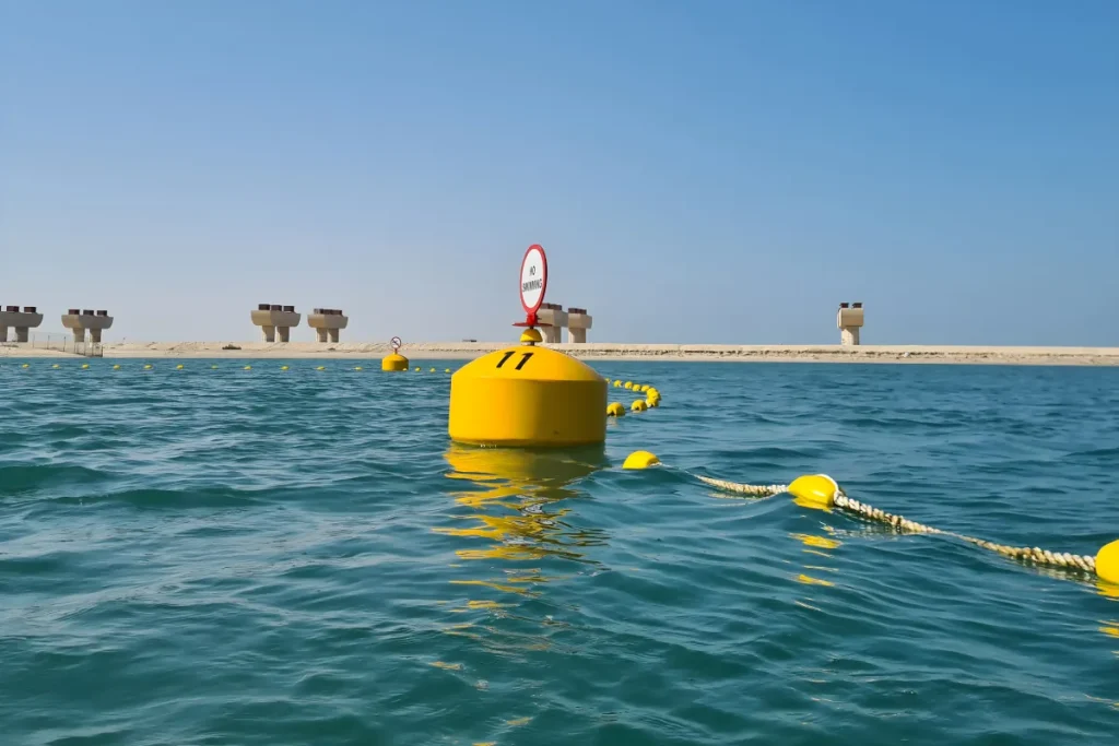 Marine mooring buoy with floating line