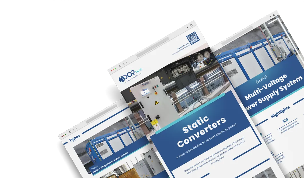 Static converters catalog showing railway power converters and power supply systems