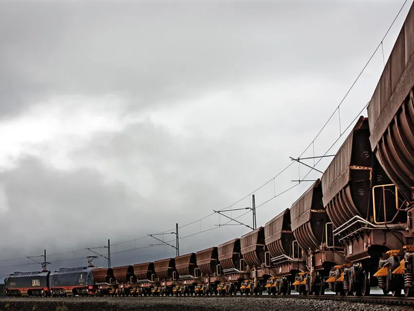 Bottom dumper train on railway track