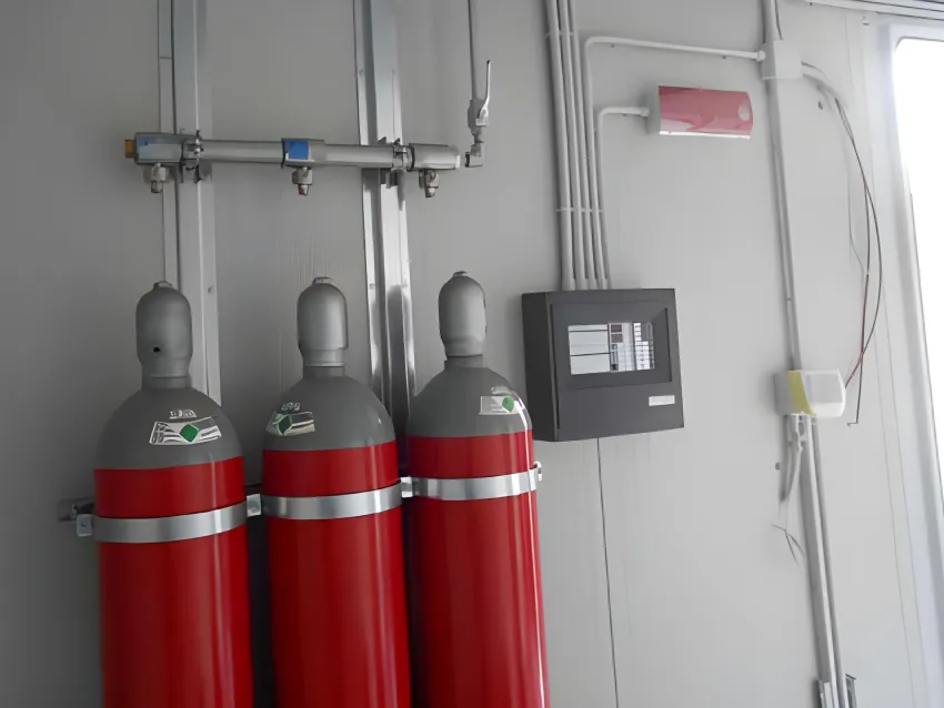Railway energy storage system with gas cylinders for safety support