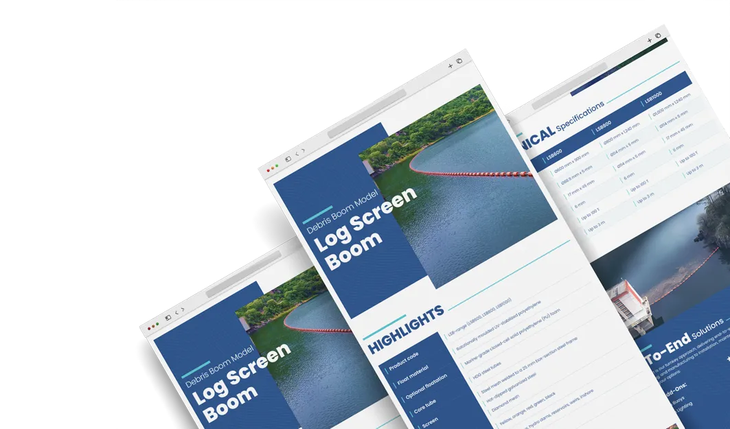 Log screen boom catalog brochure