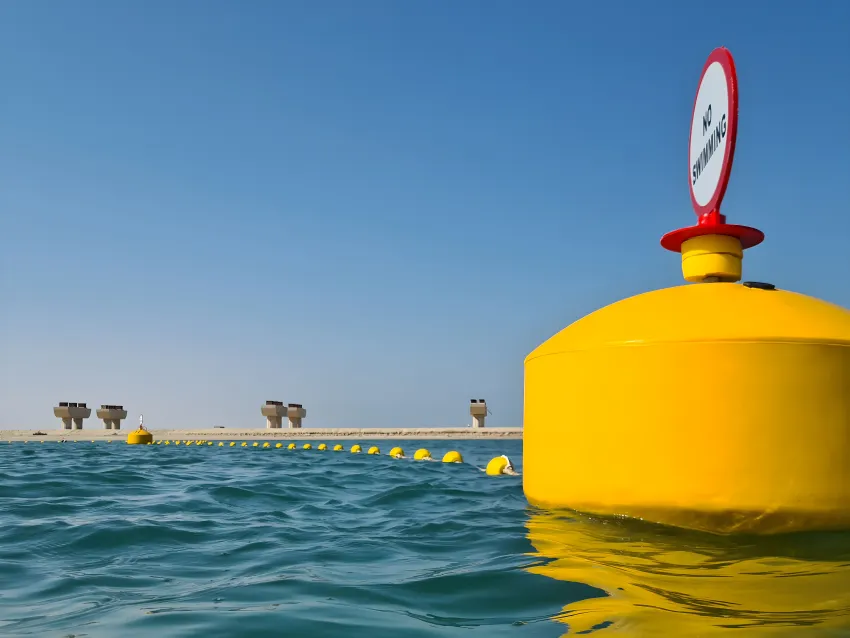 Mooring buoy with no swimming sign
