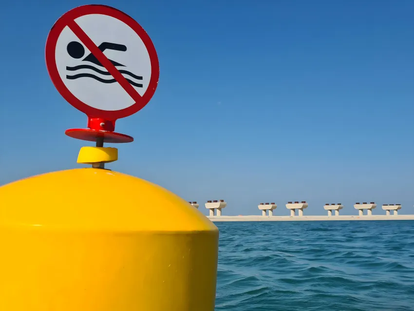 Mooring buoy with no swimming sign