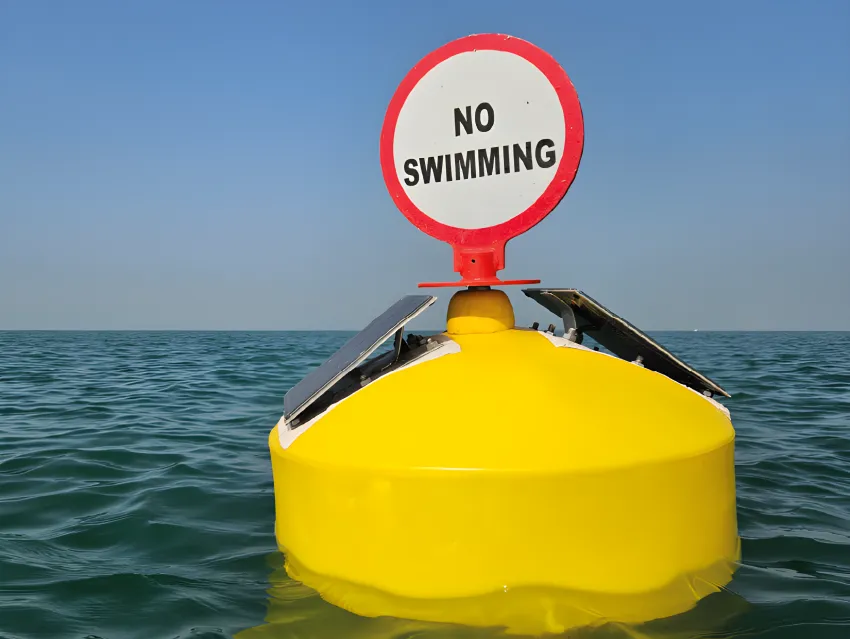 Mooring buoy with no swimming sign