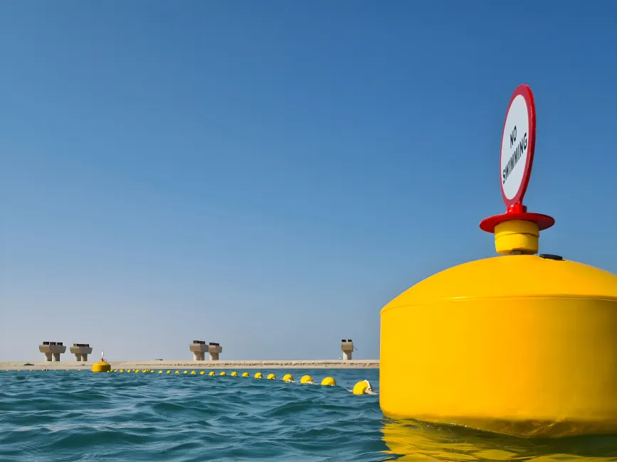 Mooring buoy with no swimming sign