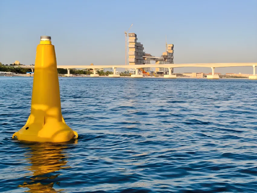 Marine lantern buoy near harbor