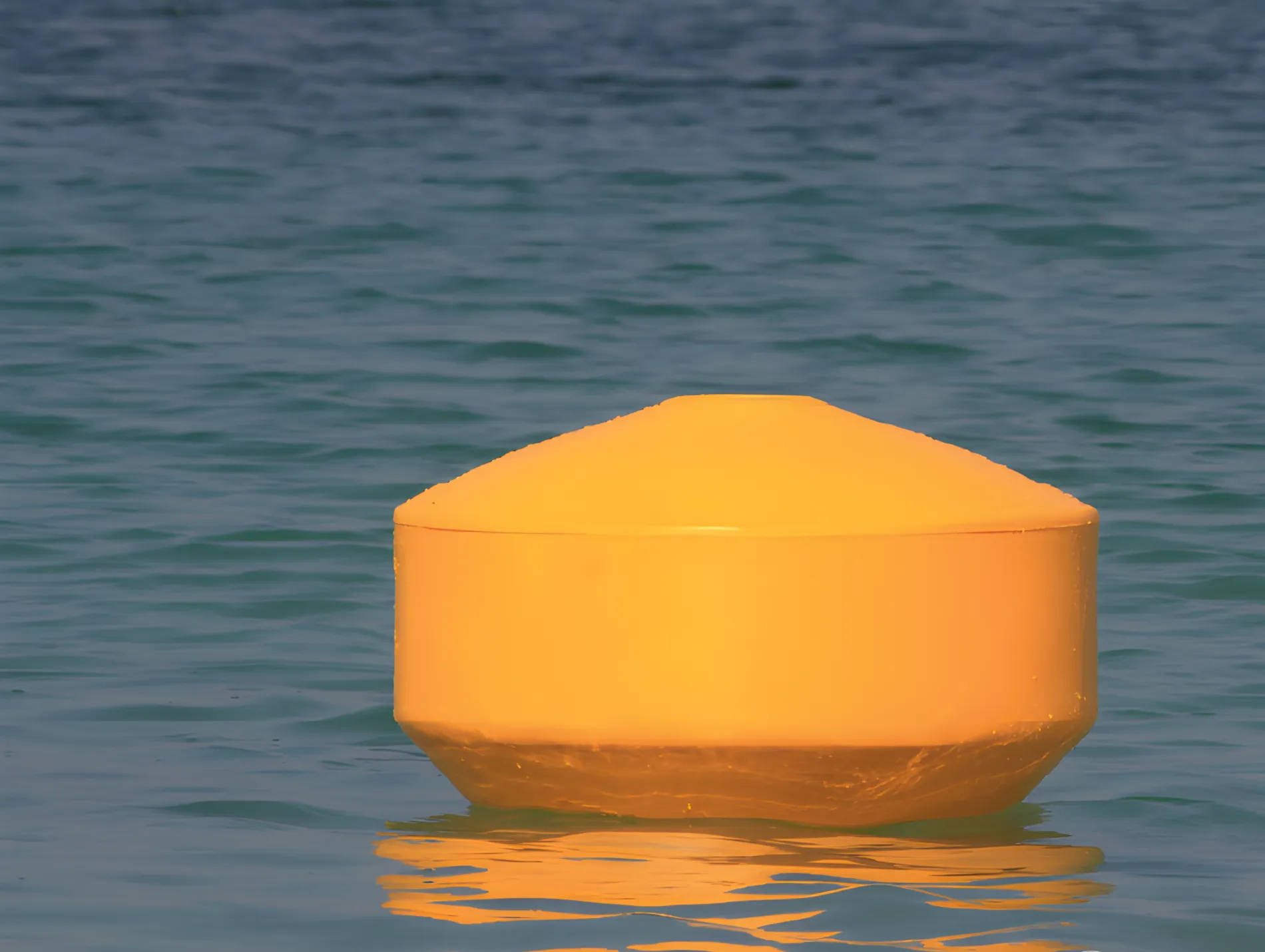 Yellow mooring buoy floating on water
