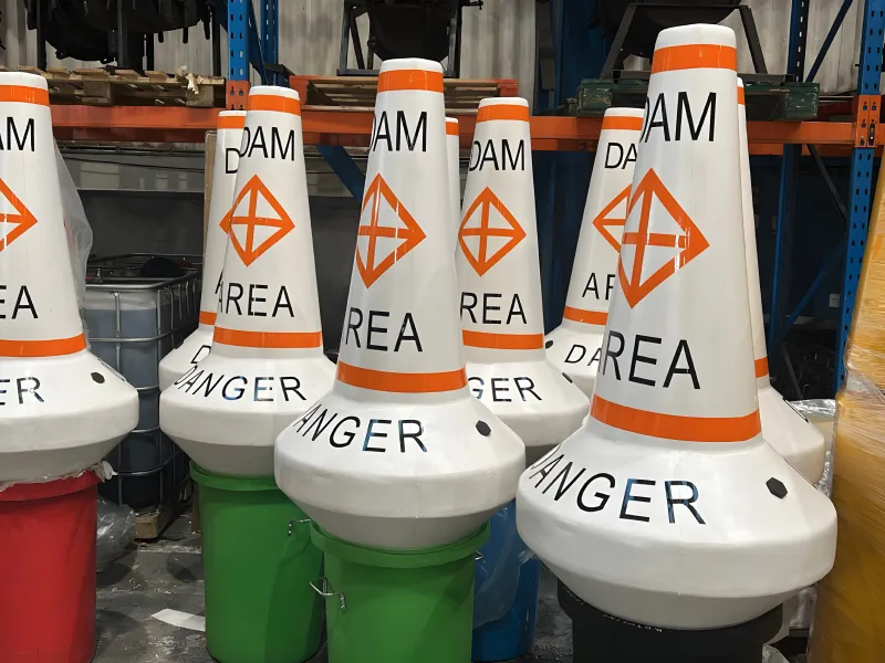 Navigation buoys marked dam area danger