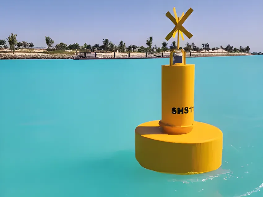 Navigation buoy with yellow cross mark