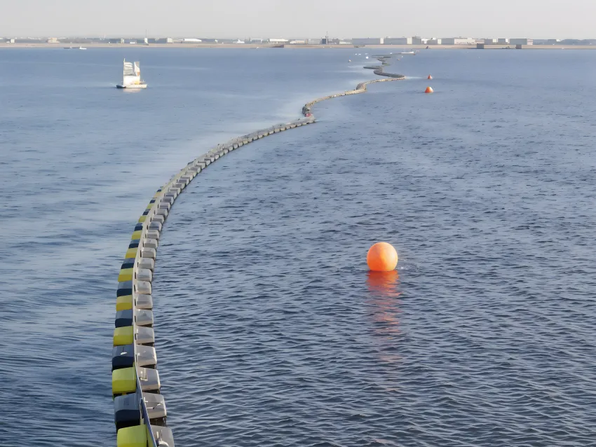Permanent oil boom deployed offshore