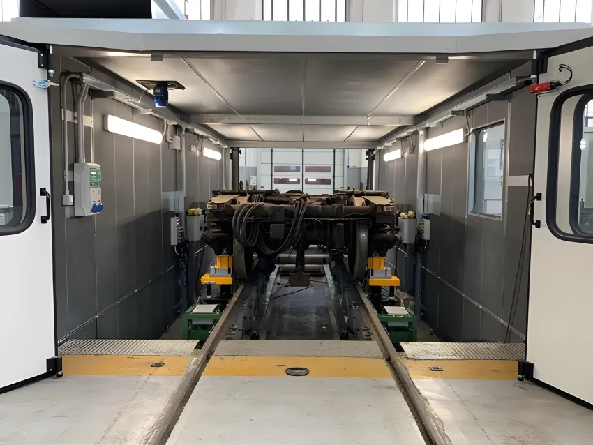 Railway test bench for bogie testing and rolling stock inspection.