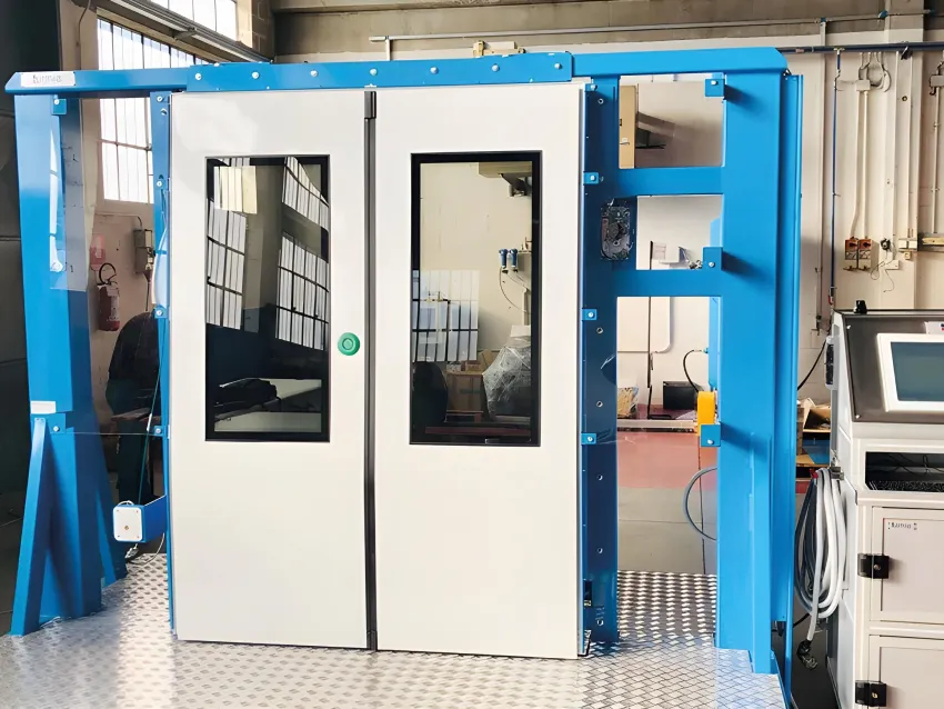 Railway test bench for rail vehicle door testing