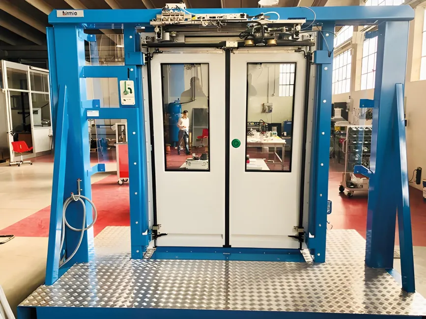 Railway test bench for rail vehicle door testing.