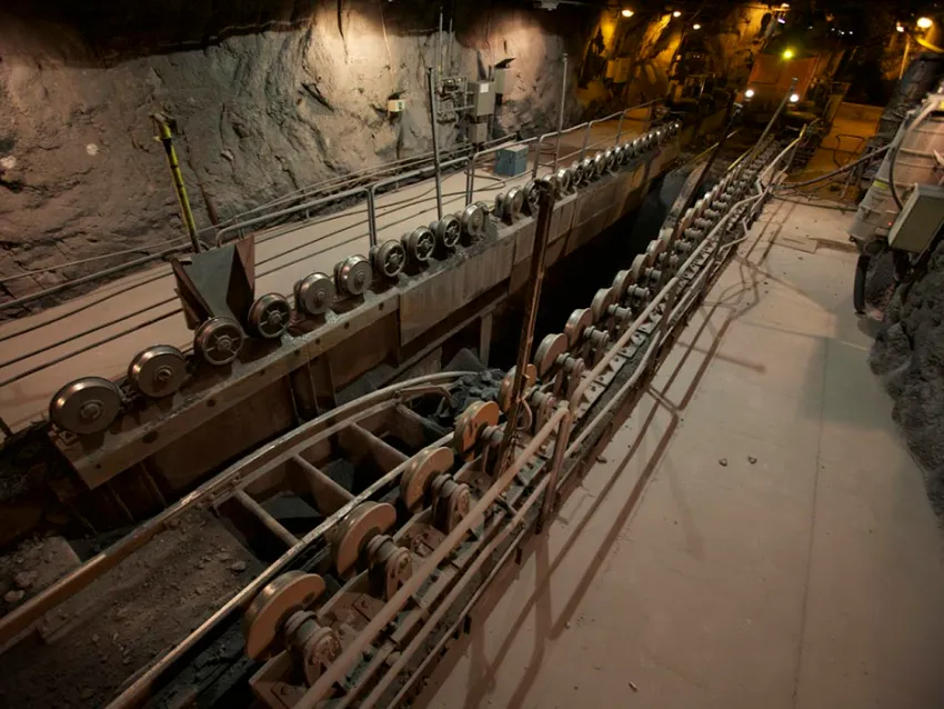 Rock dumper freight wagon in mining tunnel