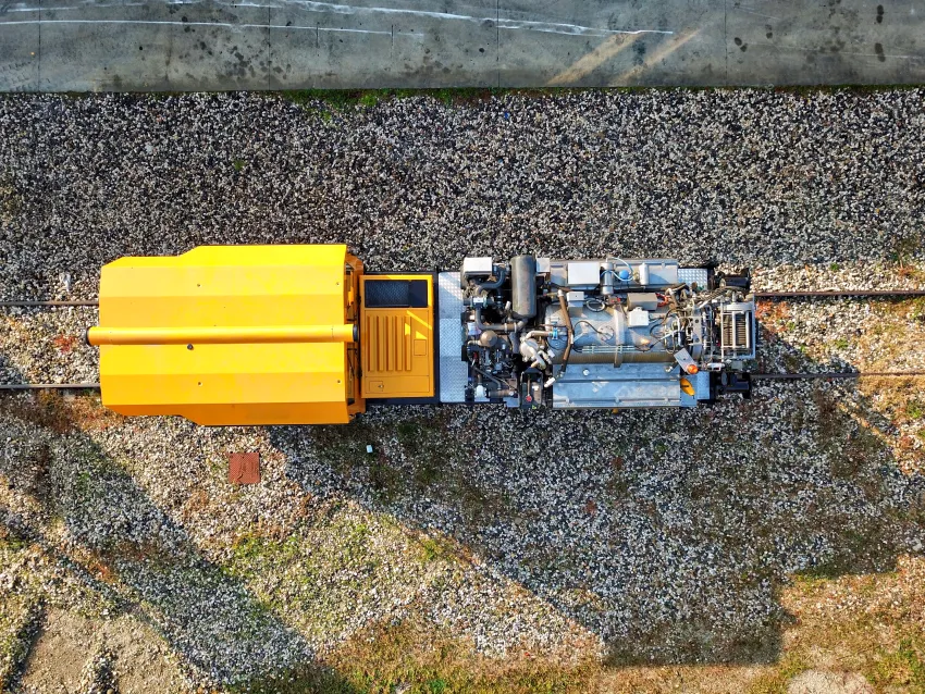 Top view of a railway shunter on tracks for rail yard operations and industrial shunting work.
