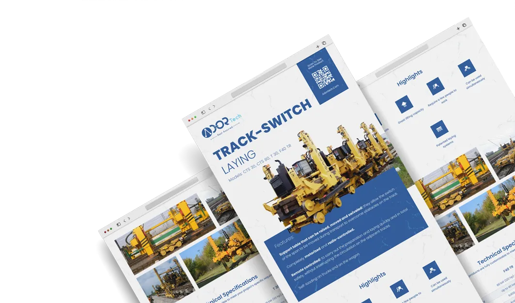 Track laying machine catalog showing rail laying equipment and specifications.