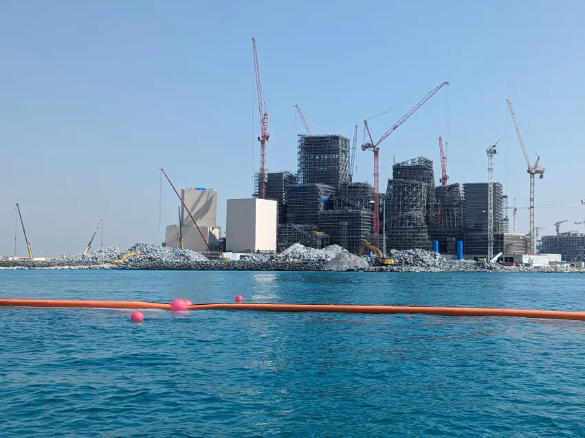 Silt curtain installed near marine construction for sediment control