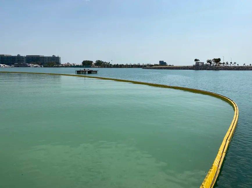 Standard silt curtain floating on water for sediment control
