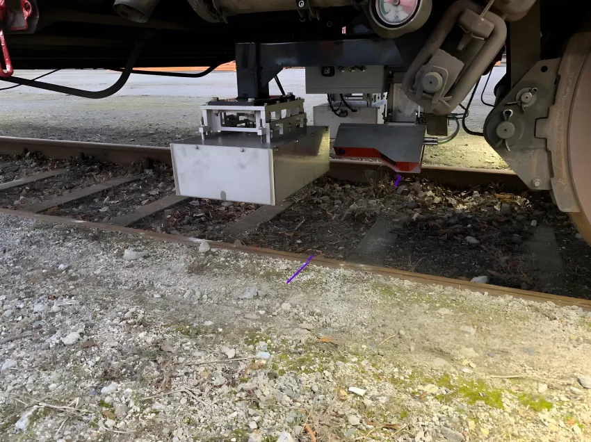 Wheel profile measurement equipment inspecting train wheel and rail alignment