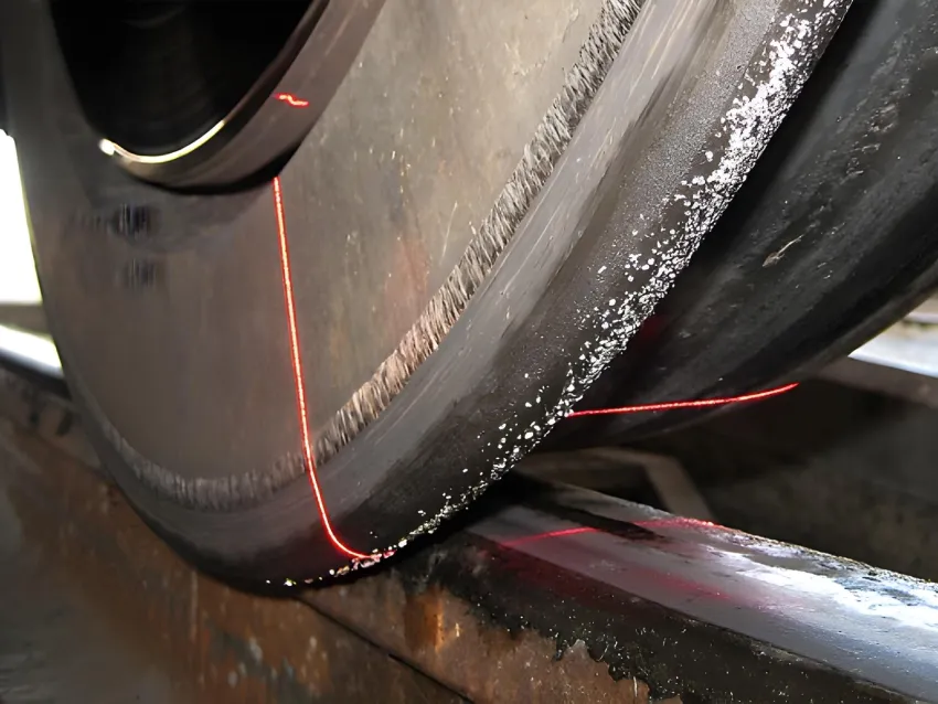 Wheel profile measurement system scanning train wheel contact surface