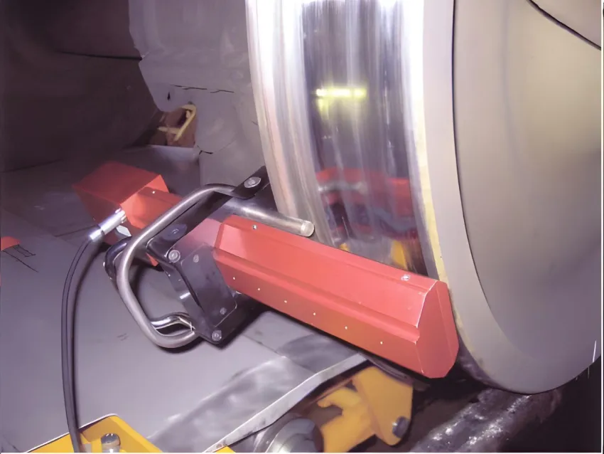 Wheel profile measurement system inspecting train wheel wear