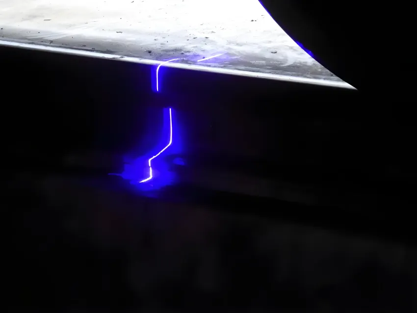 Wheel profile measurement system scanning train wheel profile with laser